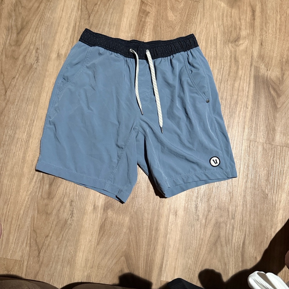 Vuori Slate Blue Athletic Shorts with Velcro Accent